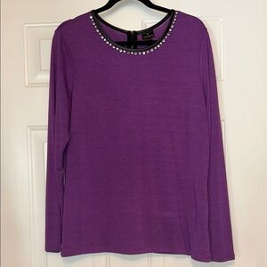 Worthington Rhinestone Studded Sweater Top XL Purple NWOT Career Glam